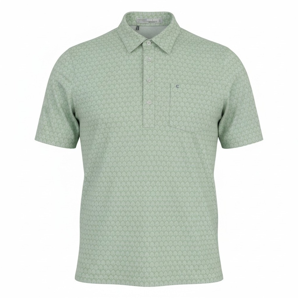 Criquet Polo Shirt Mens Large Green Leaf Print Golf Performance Stretch Jersey